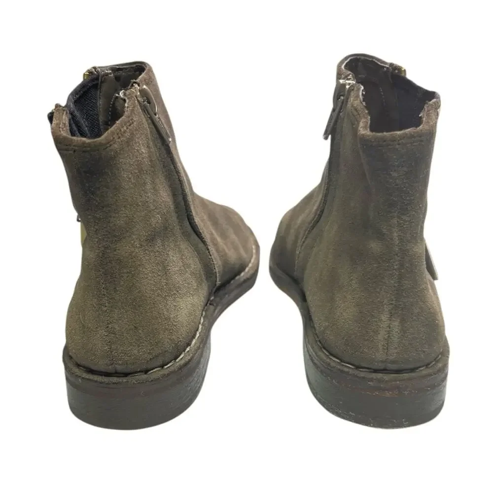 Clarks Cabaret Ruby Boots 7.5 Khaki Taupe Suede Asymmetric Zip Ankle Bootie
